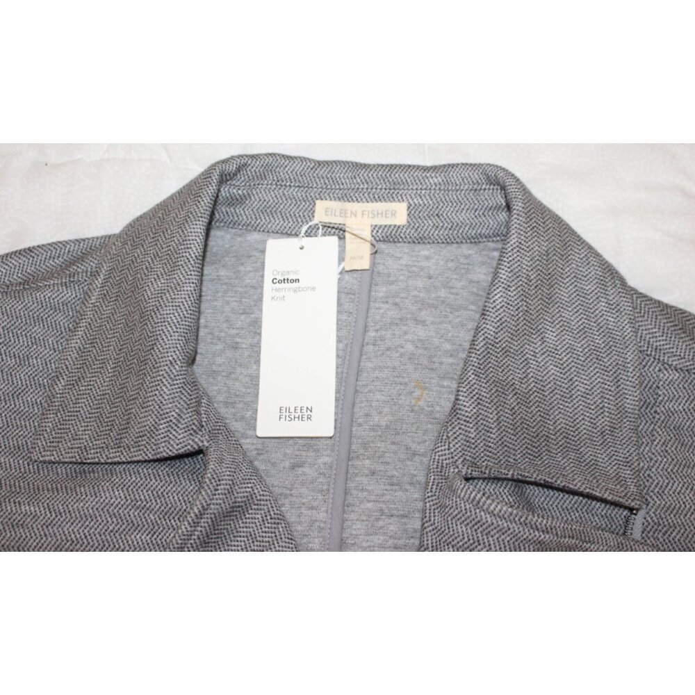 New w/Tags - Eileen Fisher Organic Cotton Herringbone Moto Jacket, Moon, Med - Picture 6 of 13